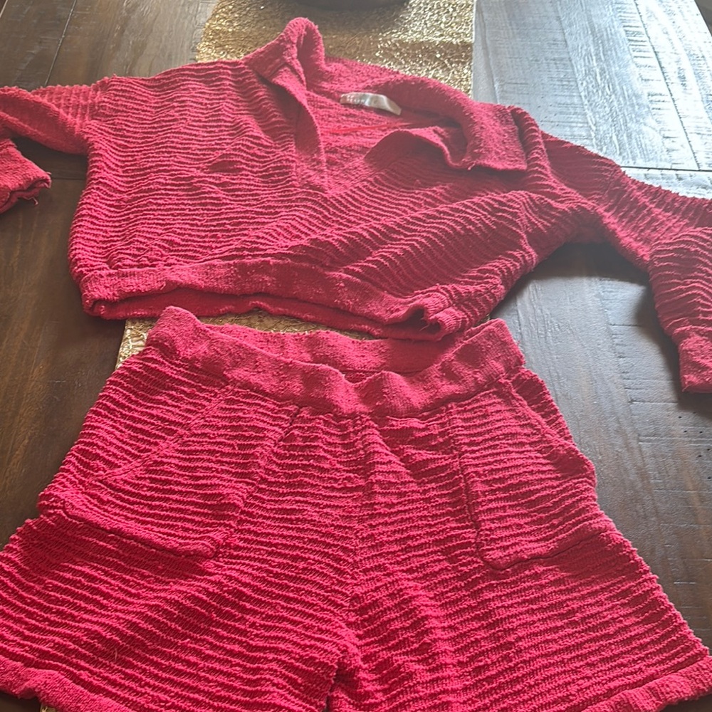 Free People Pink Textured Women Shorts and long sleeve  shirt xs but would fit s